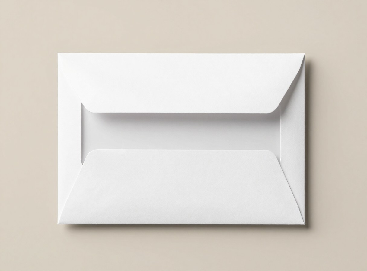 White window envelope on a warm beige ground